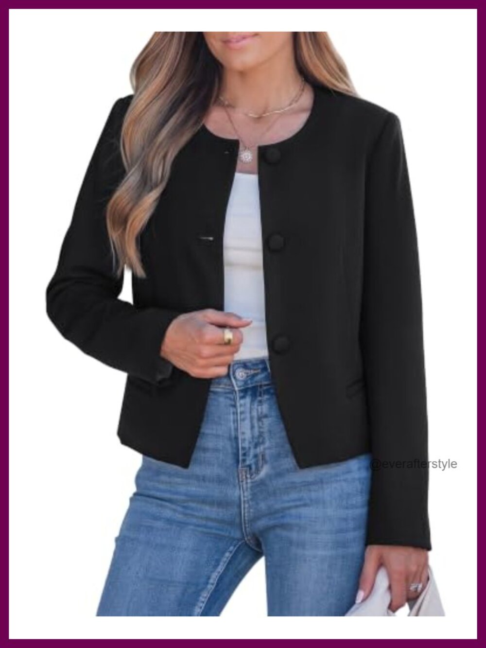 GRAPENT Cropped Blazer Women Collarless Button Down Business Casual Jacket